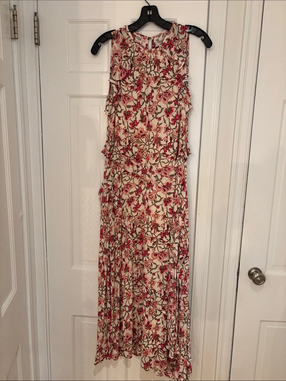 Sundance Floral Ruffle Maxi Dress in Cream and Red